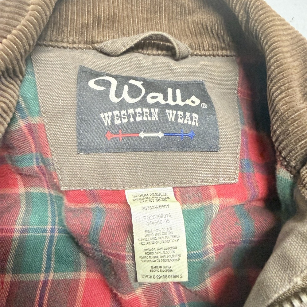 Vtg Walls Men's Medium Brown Field Barn Chore Coat Canvas Lined Corduroy Collar - Picture 7 of 15